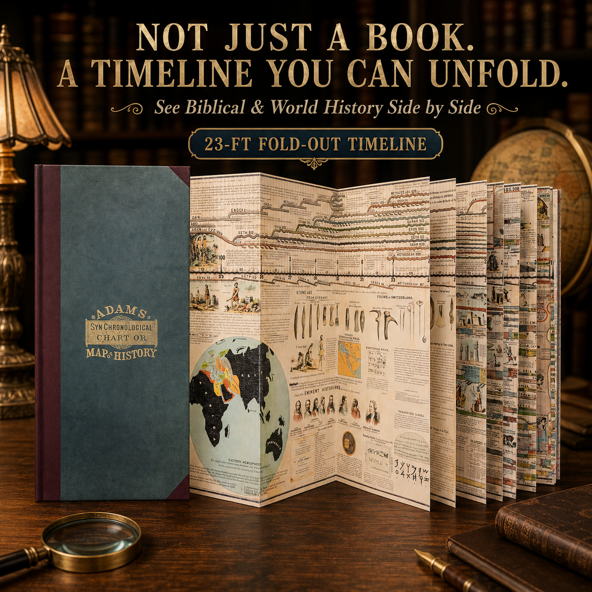 🌍Adams Synchronological Chart – 23-Ft Fold-Out Biblical & World History Timeline