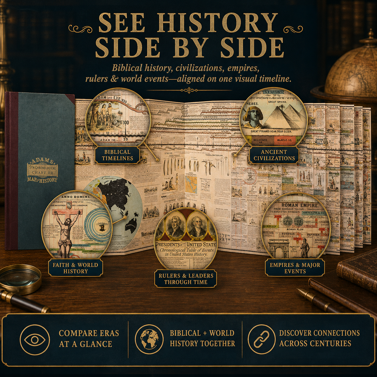 🌍Adams Synchronological Chart – 23-Ft Fold-Out Biblical & World History Timeline